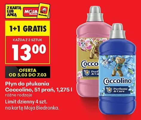 Płyn do płukania Cocolino, 51 prań, 1,275 l różne rodzaje promocja w Biedronka