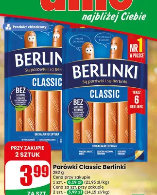 Parówki Classic Berlinki promocja w Dino