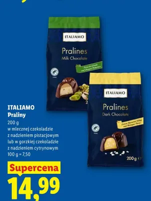 Praliny w mlecznej czekoladzie z nadzieniem pistacjowym Italiamo promocja w Lidl