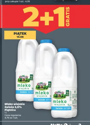 Mleko wiejskie świeże Piątnica 2,0% promocja w Netto