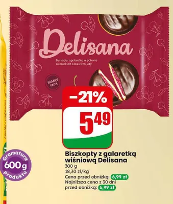 Biszkopty z galaretką wiśniową Delisana promocja w Dino