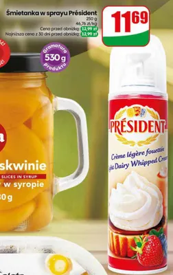 Śmietanka w sprayu Président promocja w Dino