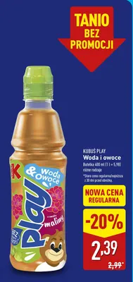Napój Kubuś Play Woda i owoce promocja w Aldi