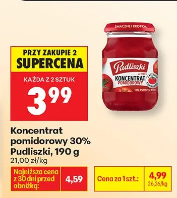 Koncentrat pomidorowy Pudliszki 30% 190 g promocja w Biedronka