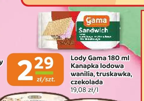 Lody Gama Sandwich kanapka lodowa wanilia truskawka czekolada promocja w Gama