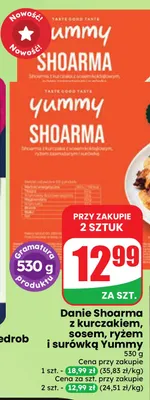 Danie Shoarma z kurczakiem, sosem, ryżem i surówką Yummy promocja w Dino