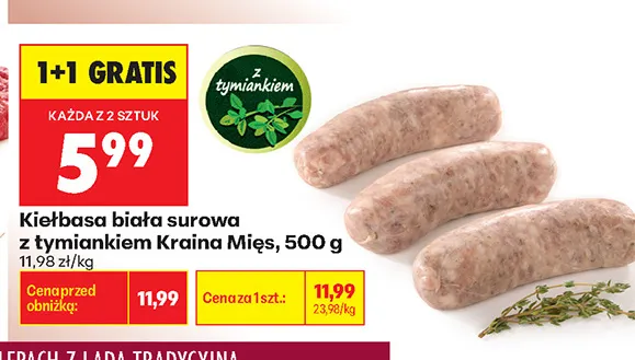Kiełbasa biała surowa z tymiankiem Kraina Mięs promocja w Biedronka