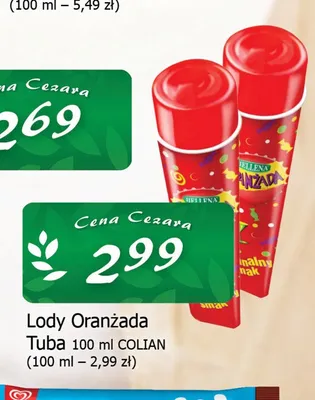 Lody Oranżada Tuba Colian promocja w CEZAR Delikatesy