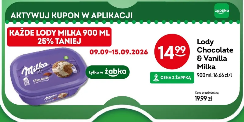 Lody Chocolate & Vanilla Milka promocja w Żabka
