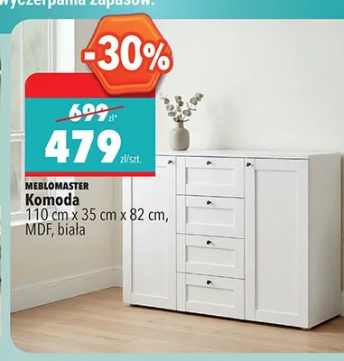 Komoda MEBLOMASTER 110cm x 35cm x 82cm MDF biała promocja w Biedronka