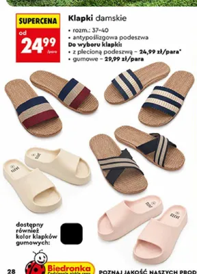 Klapki damskie z plecioną podeszwą Clevé promocja w Biedronka