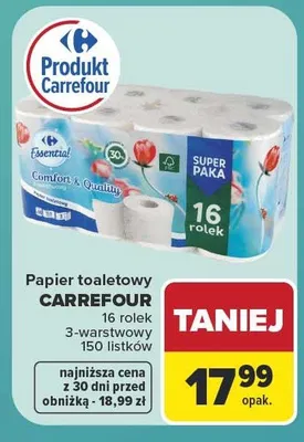 Papier toaletowy Carrefour 16-pak 3-warstwowy promocja w Carrefour Market