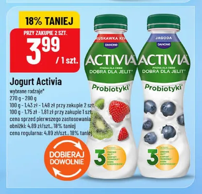 Jogurt pitny Danone Activia Truskawka Kiwi promocja w POLOmarket