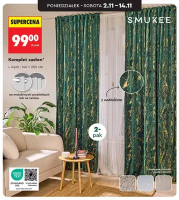 Komplet zasłon 2-pak 140x250 cm Smukee promocja w Biedronka