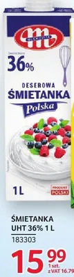 Śmietanka UHT 36% Mlekovita Polska 1 L promocja w Selgros