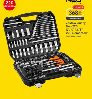 Zestaw kluczy 220, 1/2", 1/4" i 3/8", 220 elementów promocja w Castorama