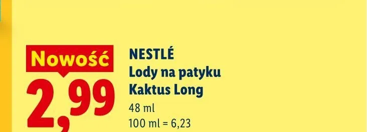Lody na patyku Nestlé Kaktus Long promocja w Lidl