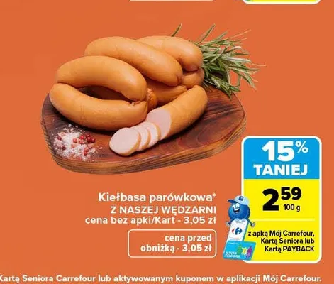 Kiełbasa parówkowa Z Naszej Wędzarni promocja w Carrefour Market