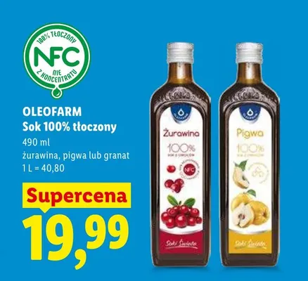 Sok 100% tłoczony żurawina promocja w Lidl