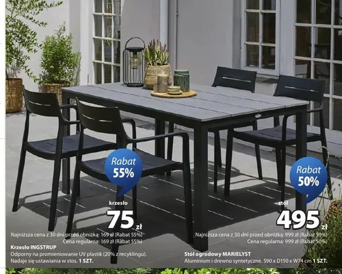 Stół ogrodowy MARIELYST S90xD150xW74cm promocja w Jysk