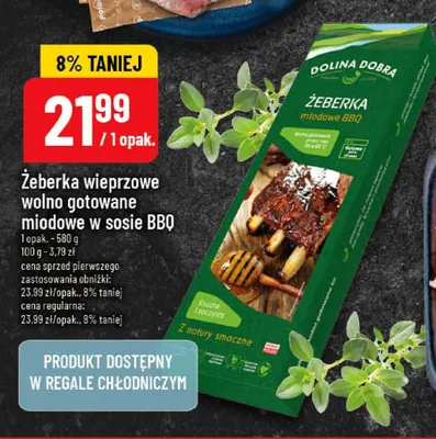 Żeberka wieprzowe wolno gotowane miodowe w sosie BBQ Dolina Dobra promocja w POLOmarket