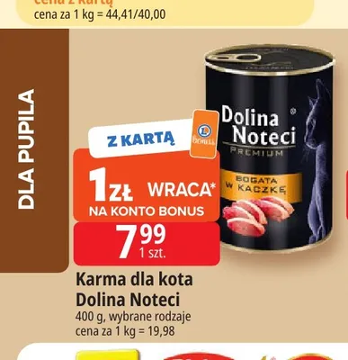 Karma dla kota Dolina Noteci Premium bogata w kaczkę promocja w Leclerc