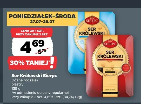 Ser żółty Królewski wędzony Sierpc plastry promocja w Netto