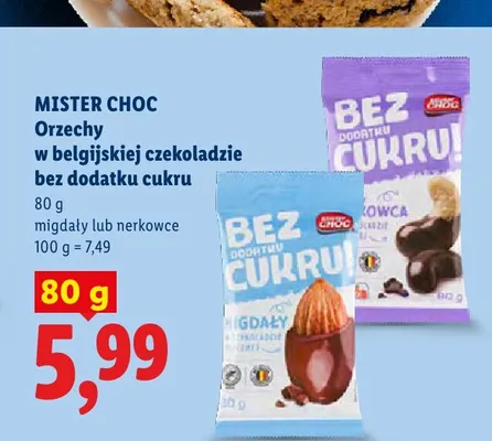 Orzechy laskowe w czekoladzie mlecznej bez dodatku cukru Mister choc promocja w Lidl
