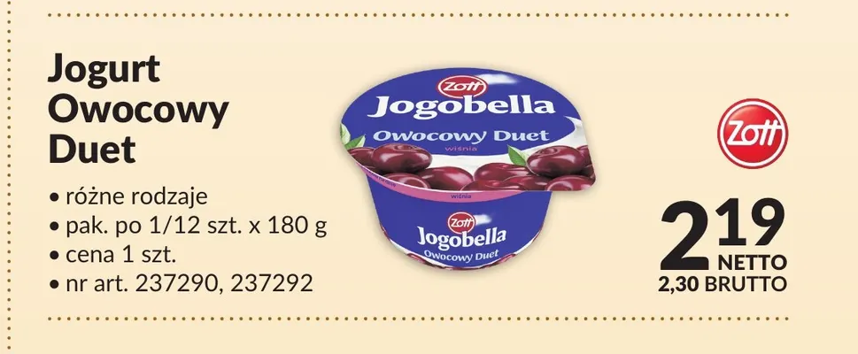 Jogurt Jogobella Owocowy Duet Zott promocja w Makro
