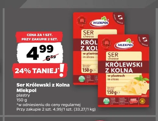 Ser Królewski z Kolna Mlekpol plastry promocja w Netto
