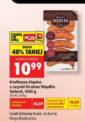 Kiełbasa śląska z szynki Kraina Wędlin Select promocja w Biedronka