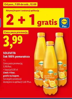 Sok pomarańcza Solevita 100% promocja w Lidl