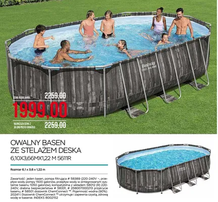 Owalny basen ze stelażem deska Bestway 6,10x3,66x1,22m 5611R promocja w Abra Meble