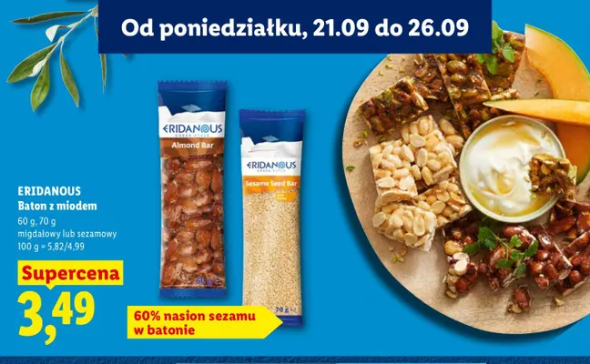 Baton z miodem sezamowy Eridanous promocja w Lidl