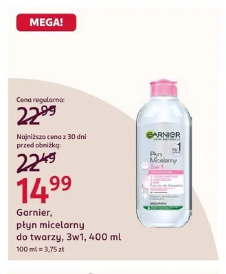 Płyn micelarny 3w1 Garnier Skin Naturals promocja w Rossmann