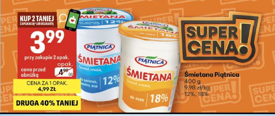 Śmietana Piątnica 18% promocja w Delikatesy Centrum