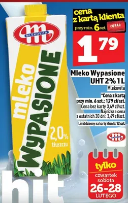 Mleko Wypasione UHT 2% 1l promocja w TOPAZ