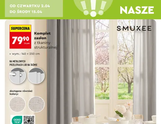 Komplet zasłon z tkaniny strukturalnej promocja w Biedronka
