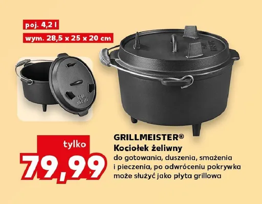 Kociołek żeliwny GRILLMEISTER poj. 4,2l wym. 28,5x25x20cm promocja w Kaufland