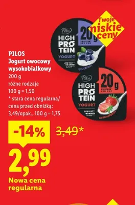 Jogurt owocowy wysokobiałkowy Pilos promocja w Lidl