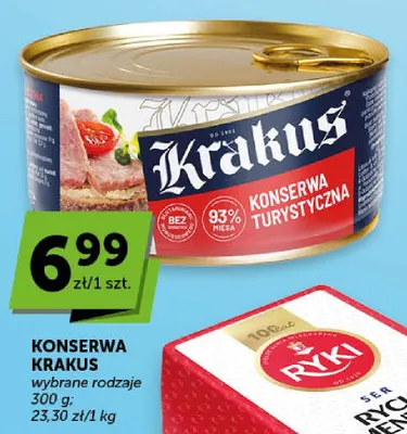 Konserwa turystyczna Krakus 93% mięsa promocja w Groszek