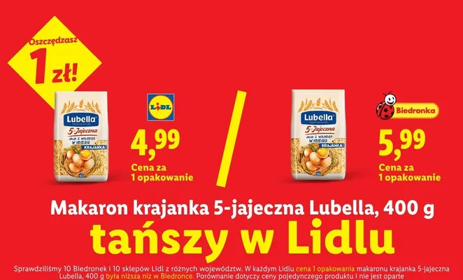 Makaron krajanka 5-jajeczna Lubella promocja w Lidl