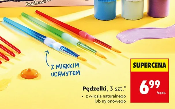 Pędzelki Astra z miękkim uchwytem z włosia nylonowego 3-pak promocja w Biedronka