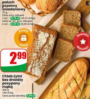 Chleb żytni bez drożdży posypany mąką promocja w Dino