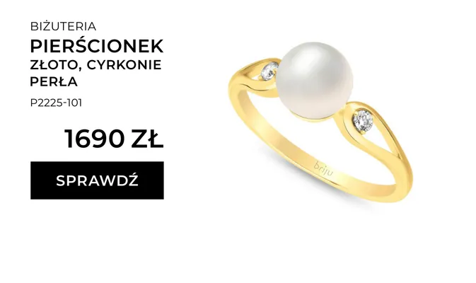 Pierścionek złoto, cyrkonie perła promocja w Briju