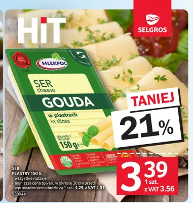 Ser Gouda w plastrach Mlekpol promocja w Selgros