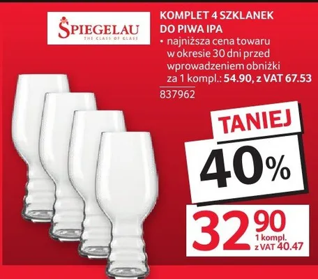 Komplet szklanek do piwa IPA SPIEGELAU promocja w Selgros