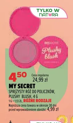 Sprężysty róż do policzków Plushy Blush My Secret promocja w Drogerie Natura
