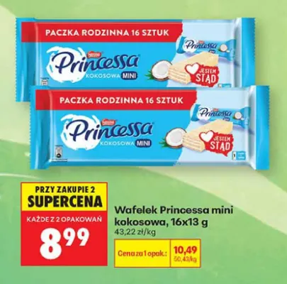 Wafelek Princessa mini kokosowa 16-pak 13 g promocja w Biedronka