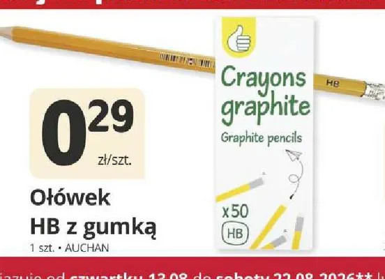 Ołówek HB z gumką Auchan promocja w Marketvita